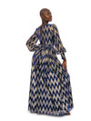 Bishop Sleeve Lurex Maxi Dress - Navy/Gold