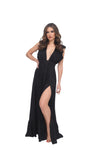 Flutter Sleeve Plunge Front Maxi Dress - Black