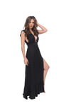 Flutter Sleeve Plunge Front Maxi Dress - Black