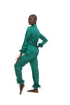 Satin and Feather Pajama Top - Green