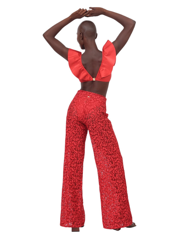 Red Lace Wide Leg Pant