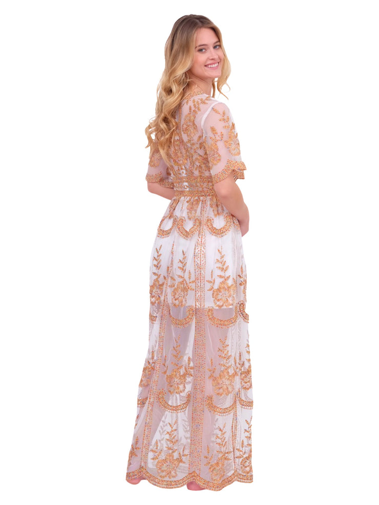 White and Rainbow Lace Maxi Dress