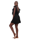 Lace Ruffle Dress With Tassel - Black
