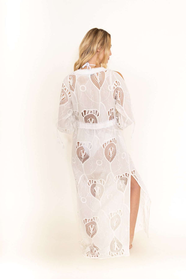 Taj Long Solid White Coverup Dress