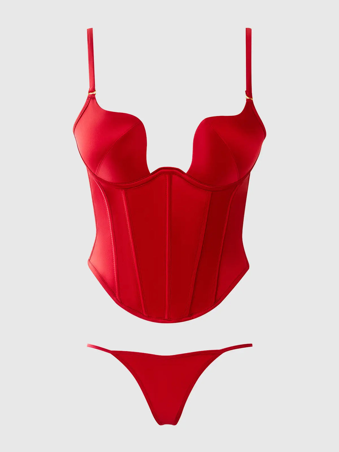 Brigeta Satin Plunge Push Up Bustier &amp; G-String Set