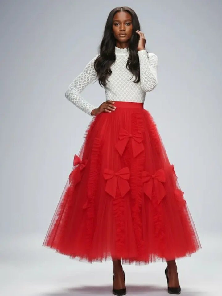 Red Bow Tulle Skirt