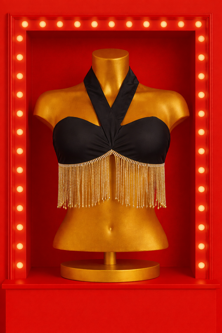 Black &amp; Gold Rhinestone Bikini Top