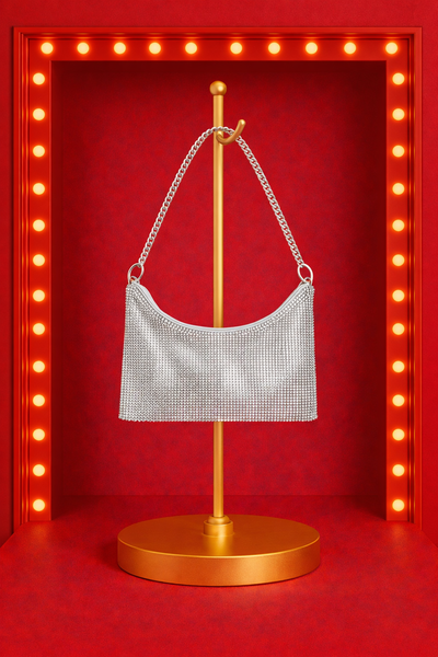 Rhinestone Purse with Chain - Silver