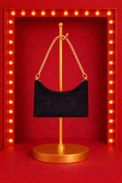 Rhinestone Purse with Chain - Black
