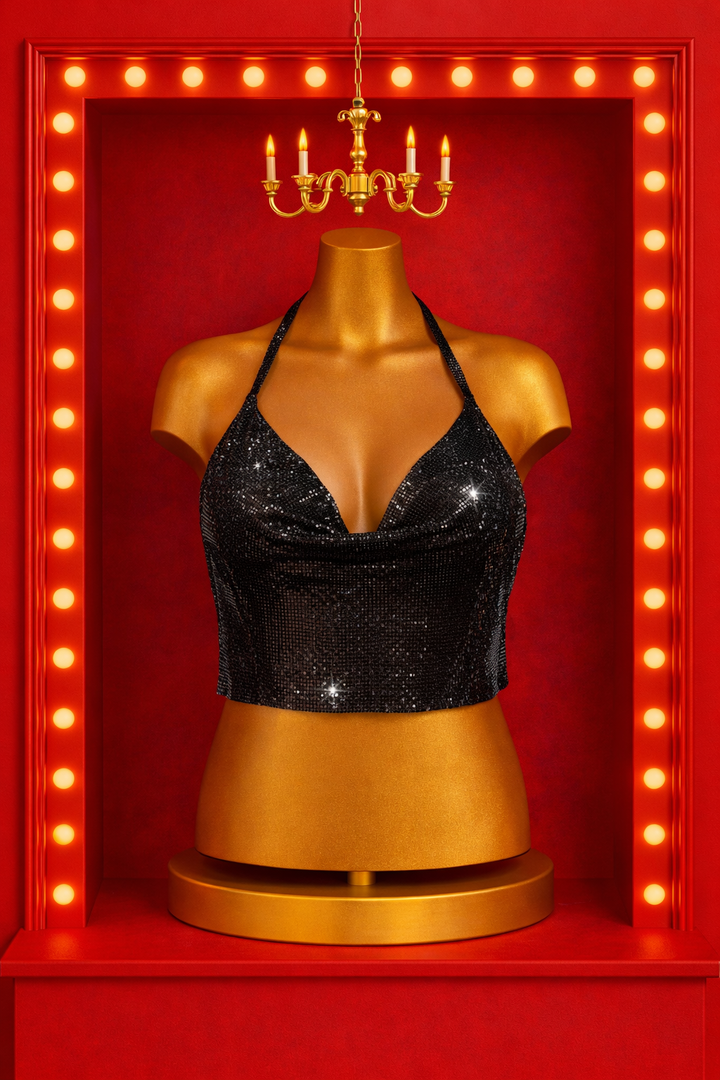 Sequin Halter Top - Black