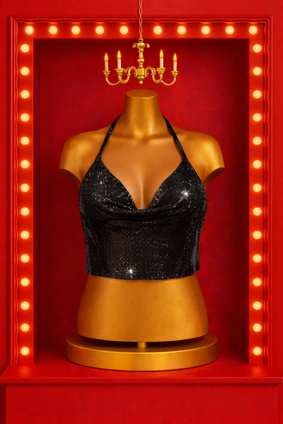 Sequin Halter Top - Black