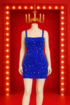 Sparkling Rhinestone Halter Bodycon Mini Dress - Royal Blue