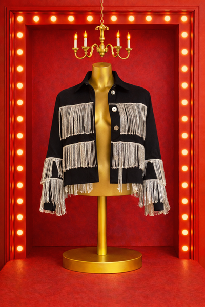 Rhinestone Fringe Cropped Jacket - Black