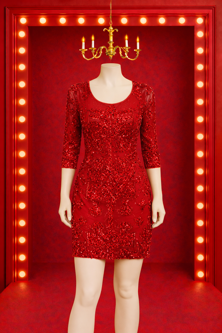 Crimson Beaded Cocktail Dress