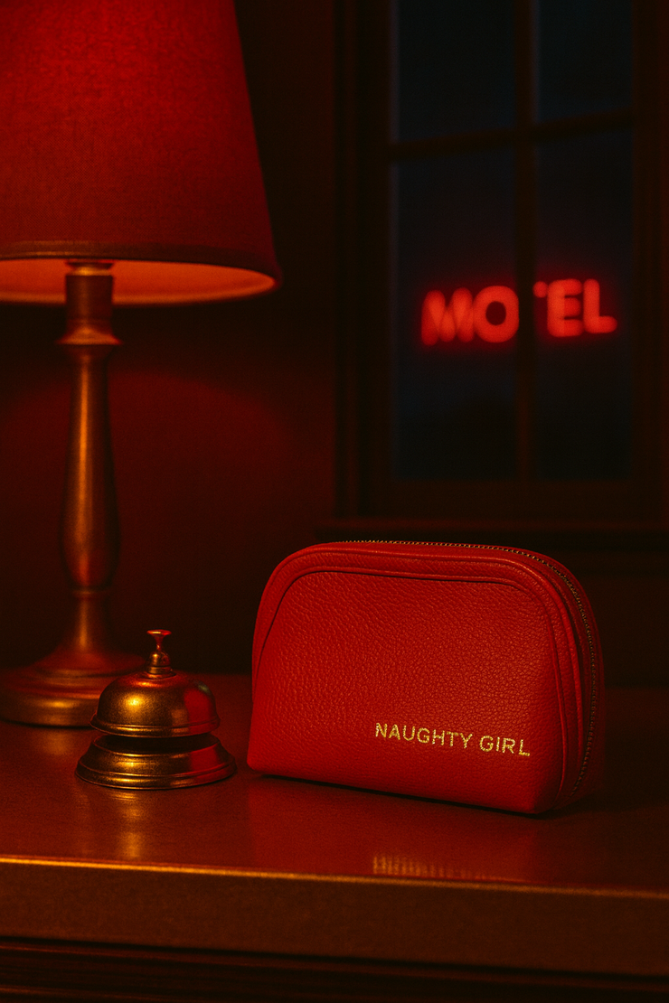 Red Leather Makeup Bag Medium