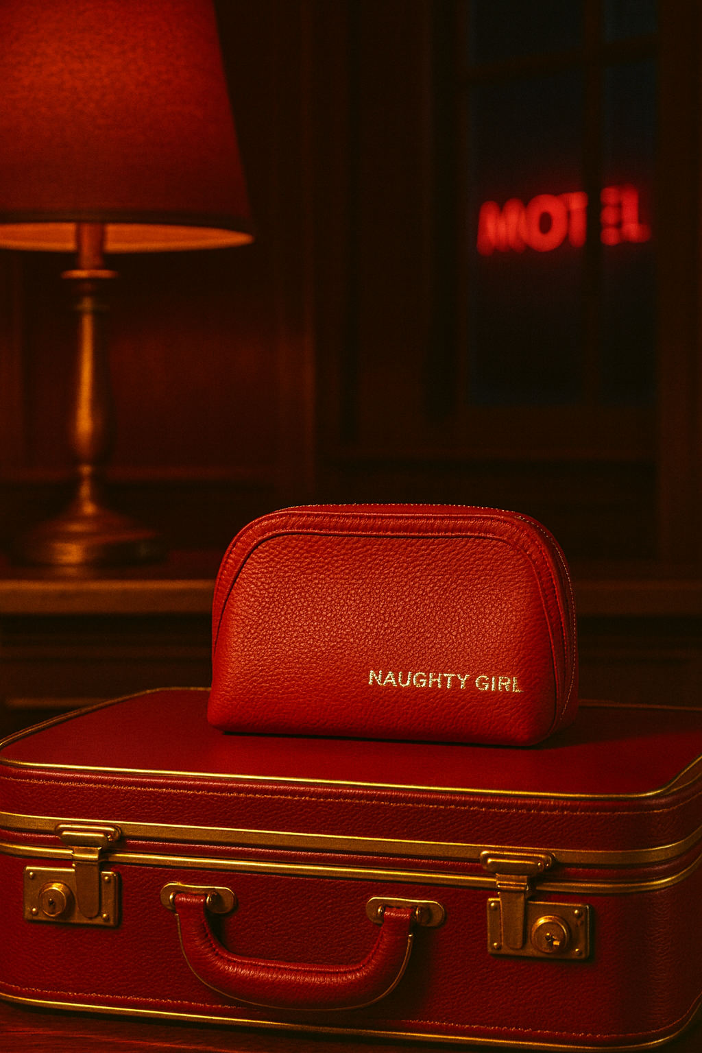 Red Leather Makeup Bag Large