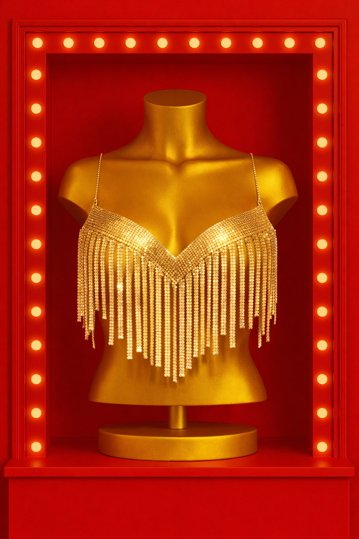 Rhinestone Fringe Top - Gold