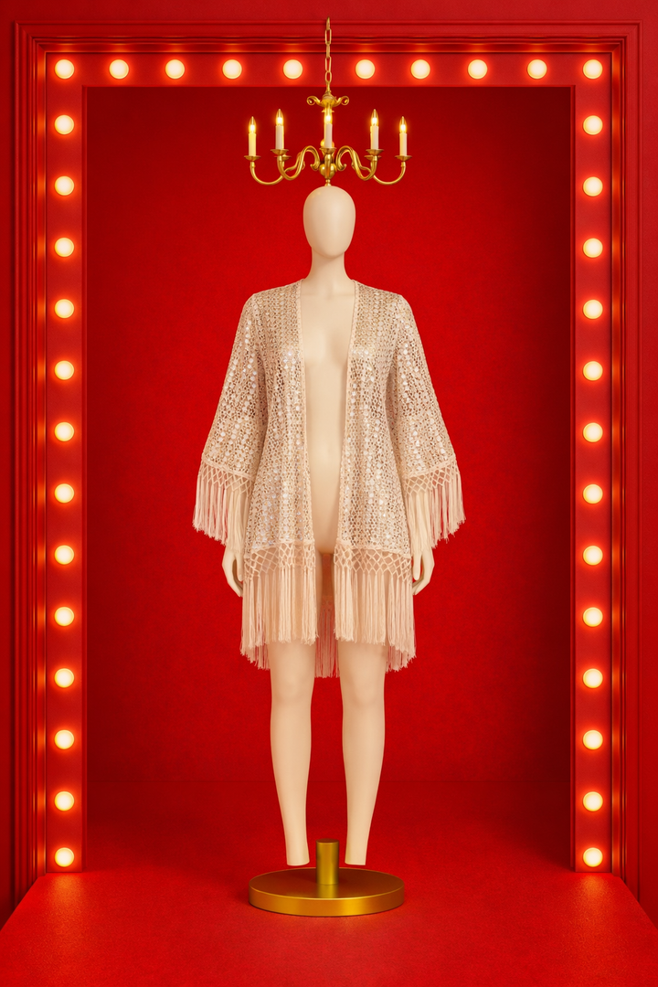 Ivory Crochet &amp; Mirror Coverup Cardigan