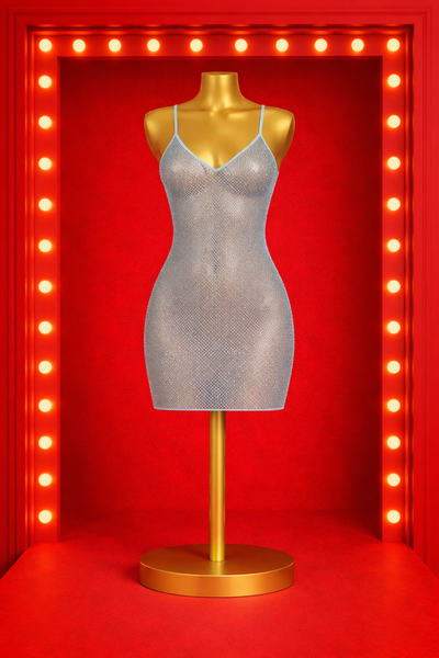 Delicious Mesh Rhinestone Mini Dress - Blue