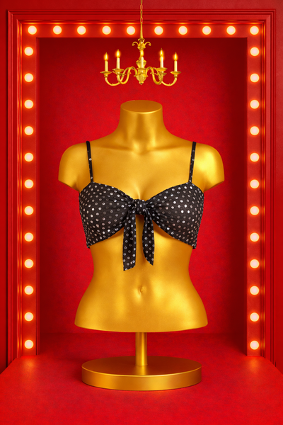 Black Crochet & Mirror Tie Top