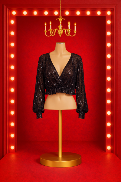 Black Sequin V-Neck Blouse