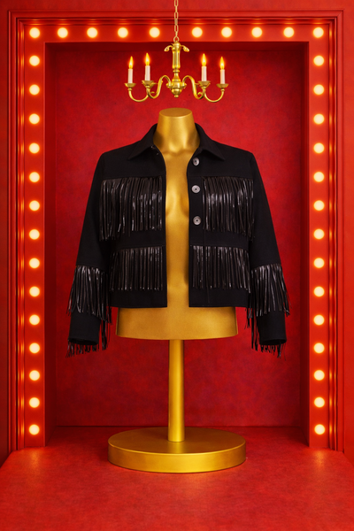 Fringe Cropped Jacket - Black