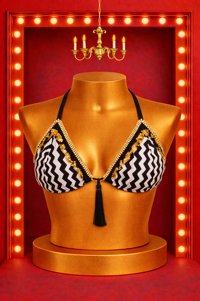 Zig Zag Black & White Bikini Top