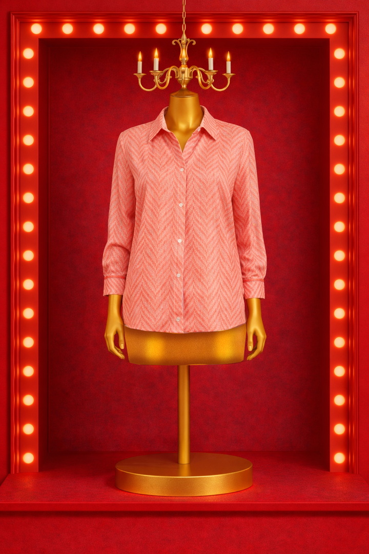 Chevron Sparkle Button Up Top - Coral