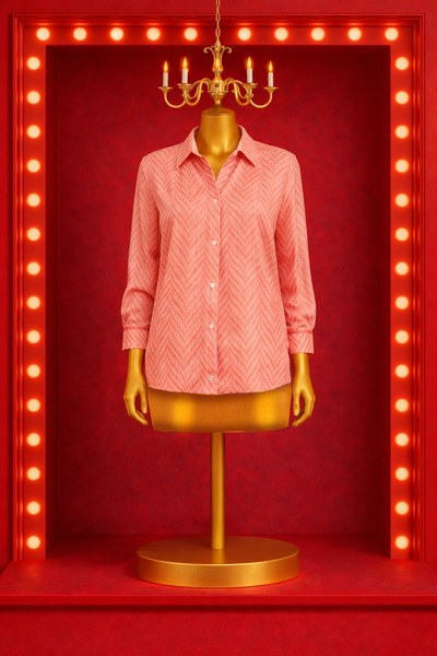 Chevron Sparkle Button Up Top - Coral