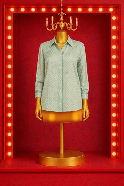 Chevron Sparkle Button Up Top - Green