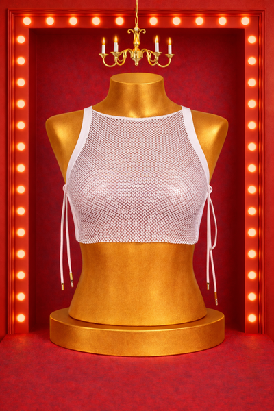 Sparkle Net Tie Crop Top - White