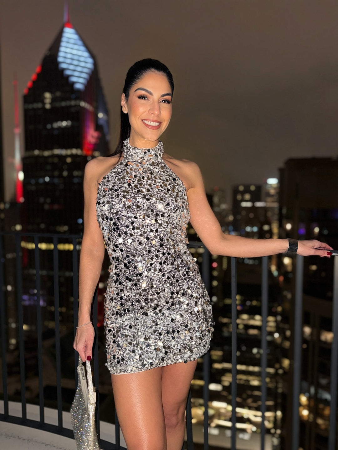 Sequin Halter Mini Dress - Silver