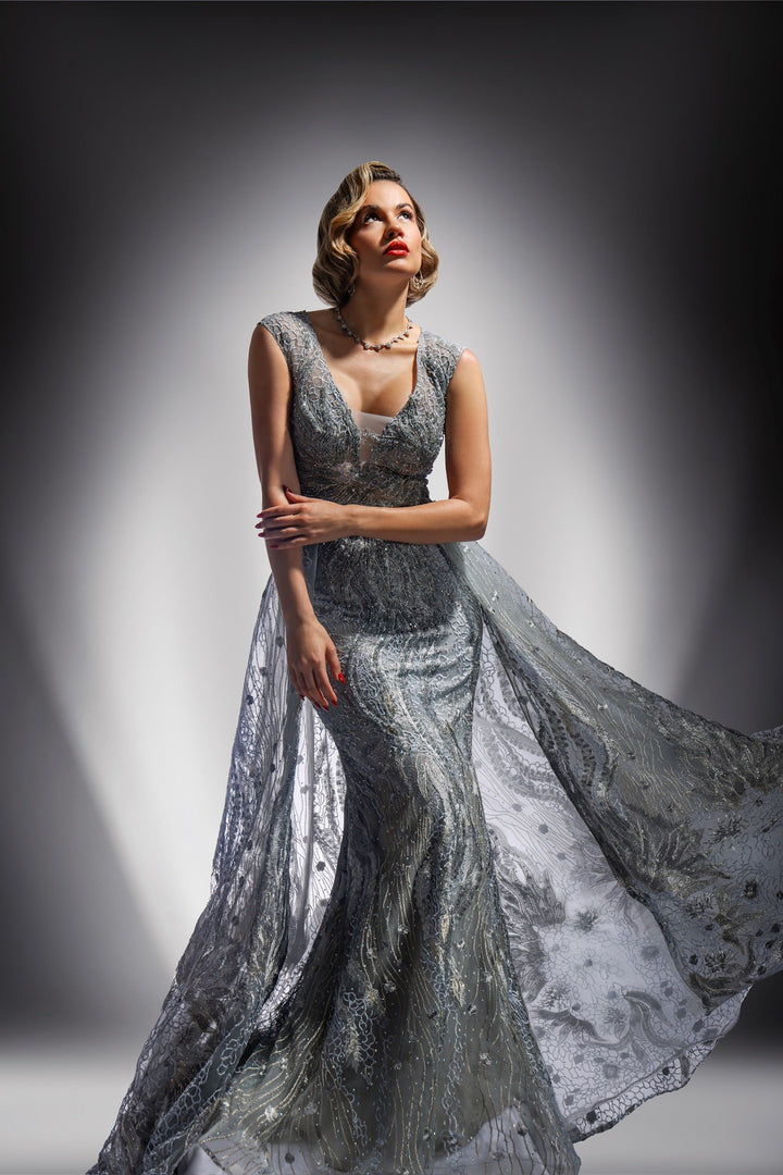 Blue Embroidered Gown