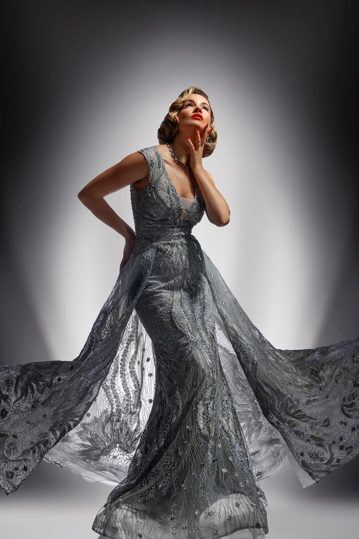 Blue Embroidered Gown