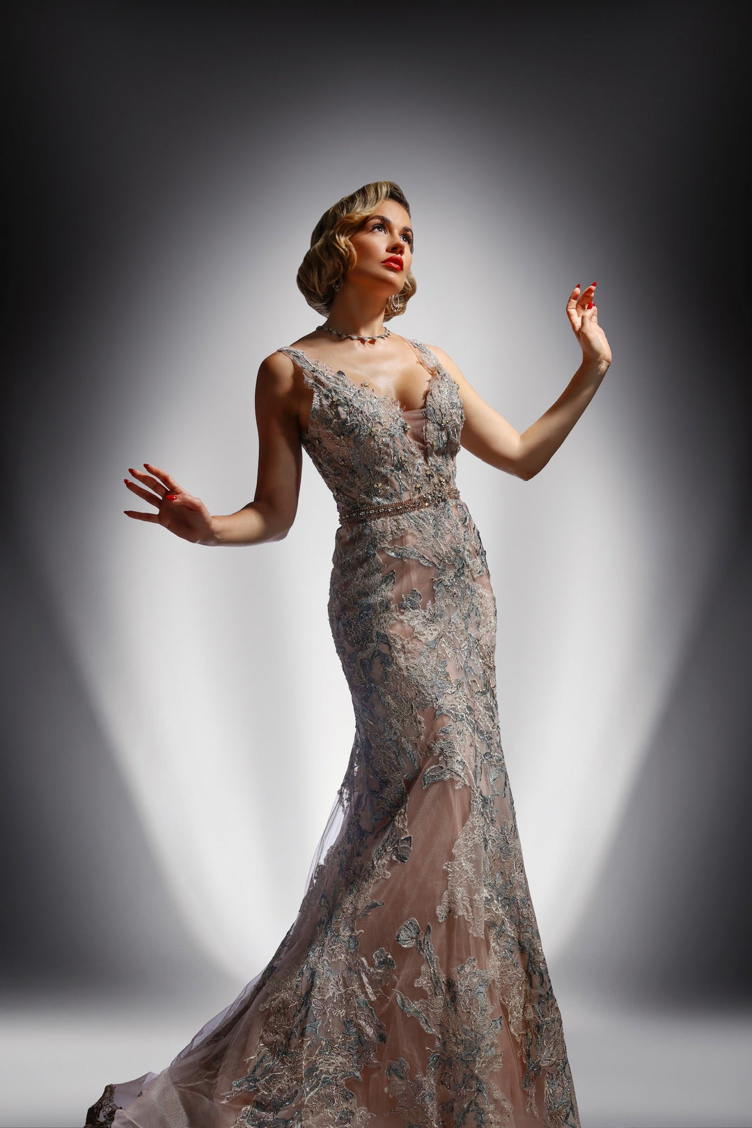 Pink Floral Lace Gown