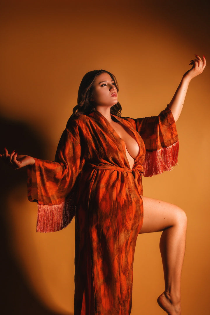 Fringe Stampa Kimono - Orange
