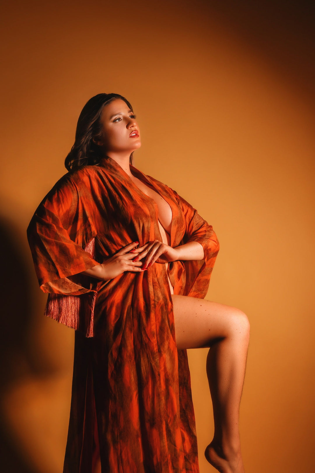 Fringe Stampa Kimono - Orange