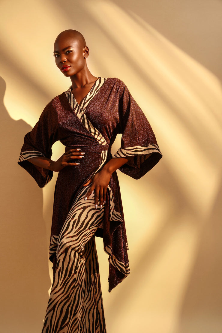 Bronze Zebra Kimono Dress