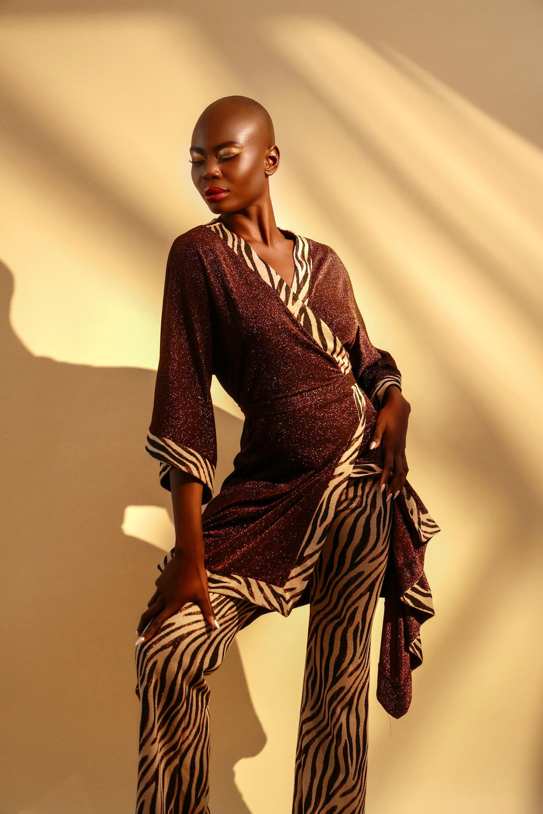 Bronze Zebra Kimono Dress