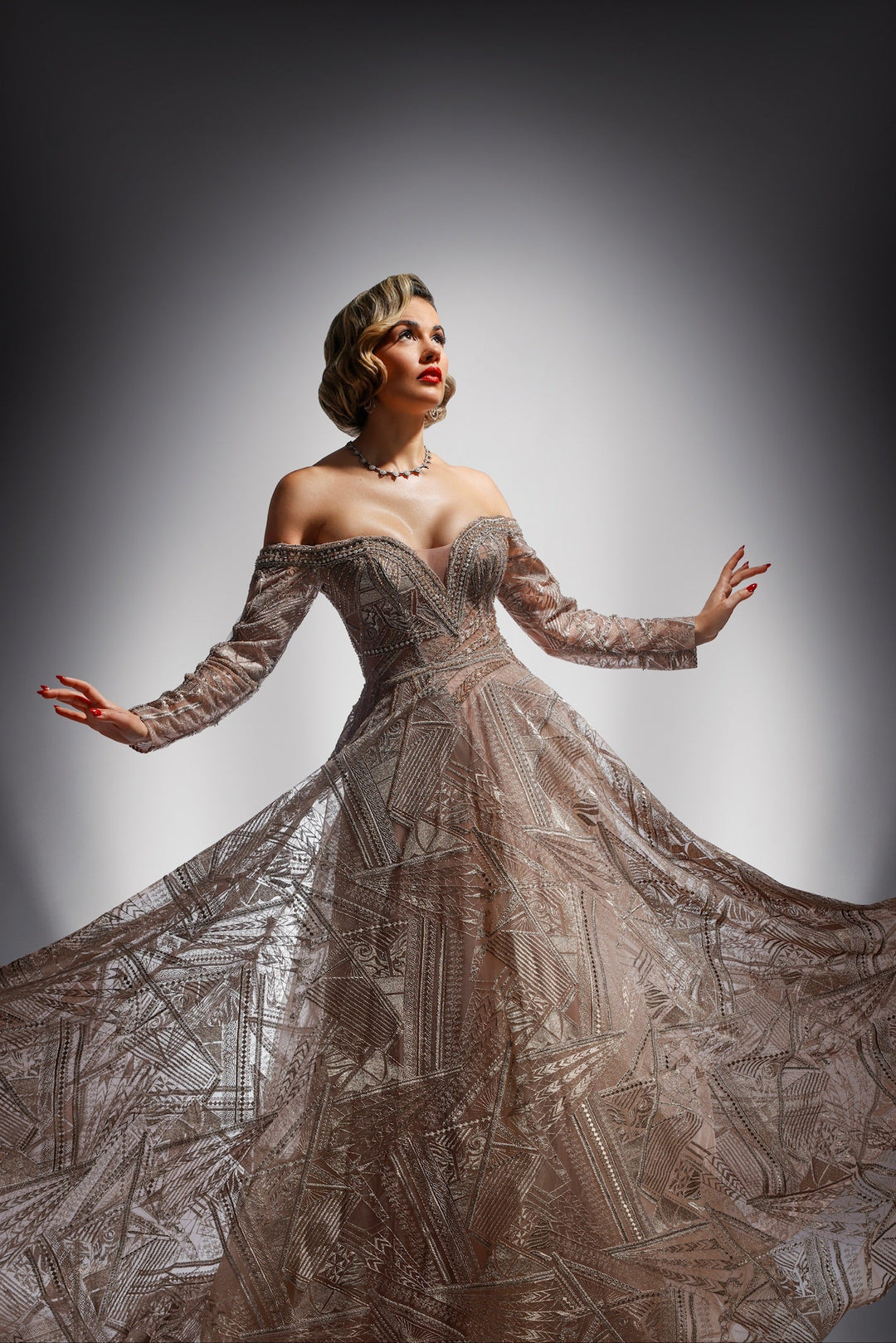 Off the Shoulder Long Sleeve Gown