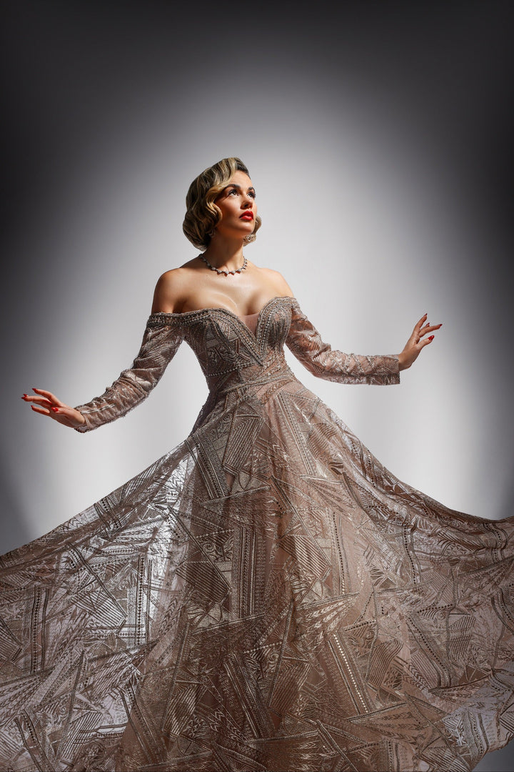 Off the Shoulder Long Sleeve Gown