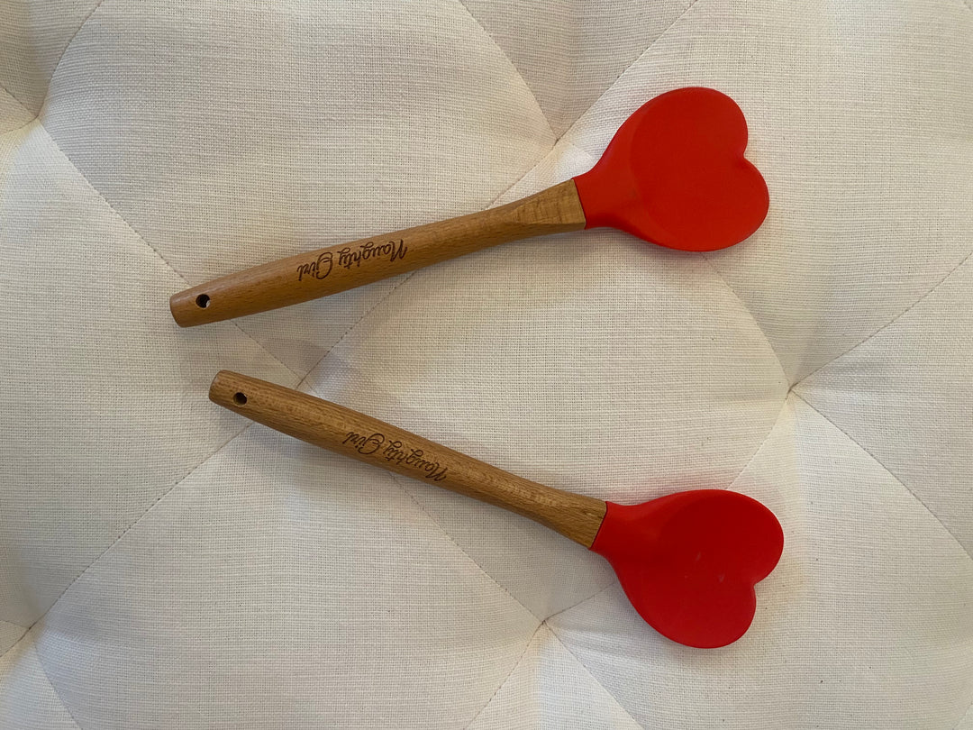 Love at First Bite Red Heart Silicone Cooking Utensil Set – Wooden Handle Kitchen Spoons