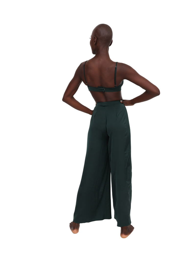 Satin Palazzo Pants - Dark Green