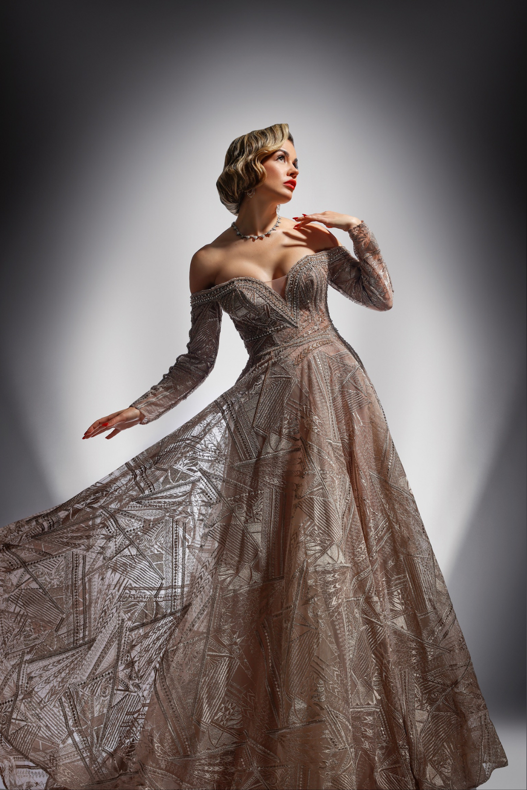 Off the Shoulder Long Sleeve Gown