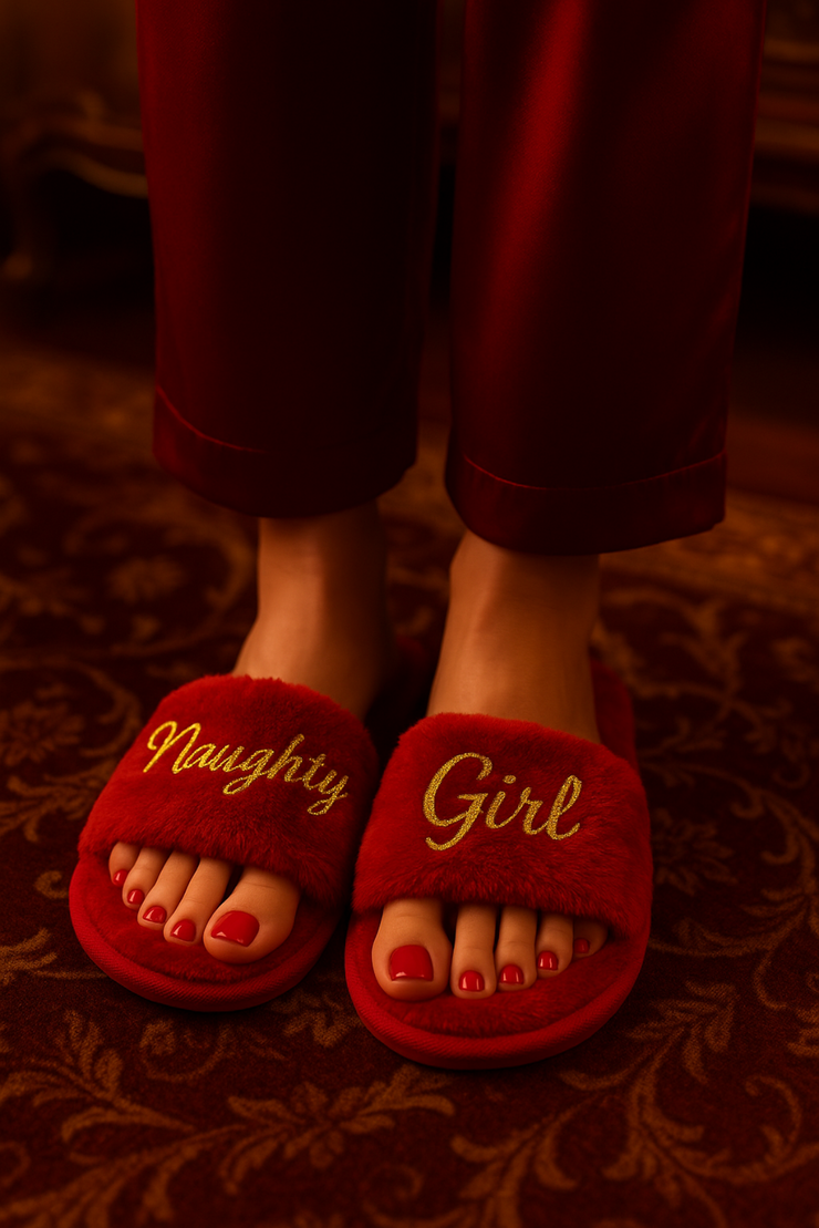 Naughty Girl Slippers - Red & Gold Luxe