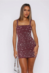 Sparkling Rhinestone Halter Bodycon Mini Dress - Burgundy