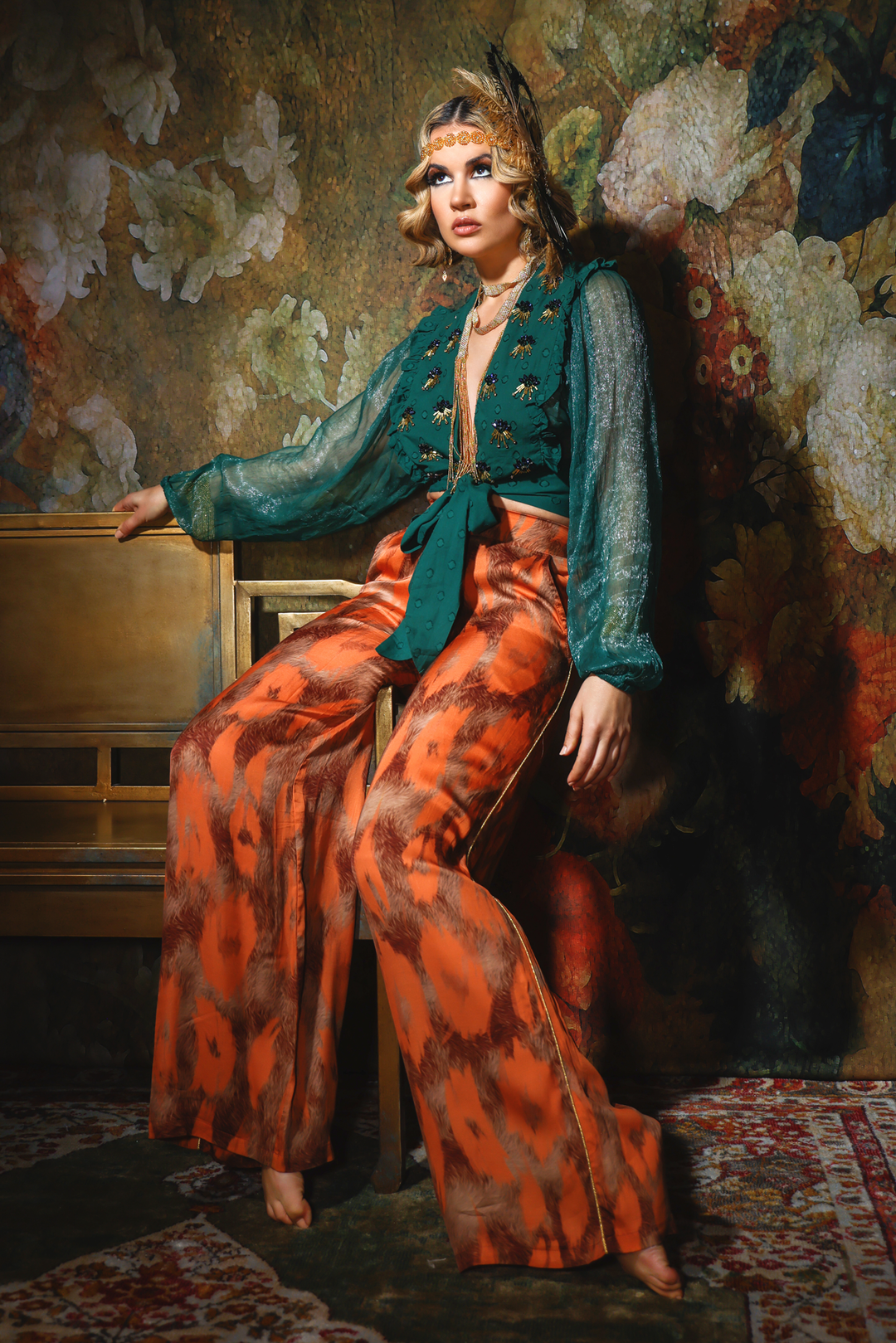 Orange Stampa Pants