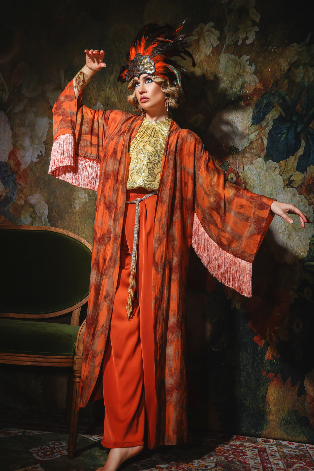 Fringe Stampa Kimono - Orange
