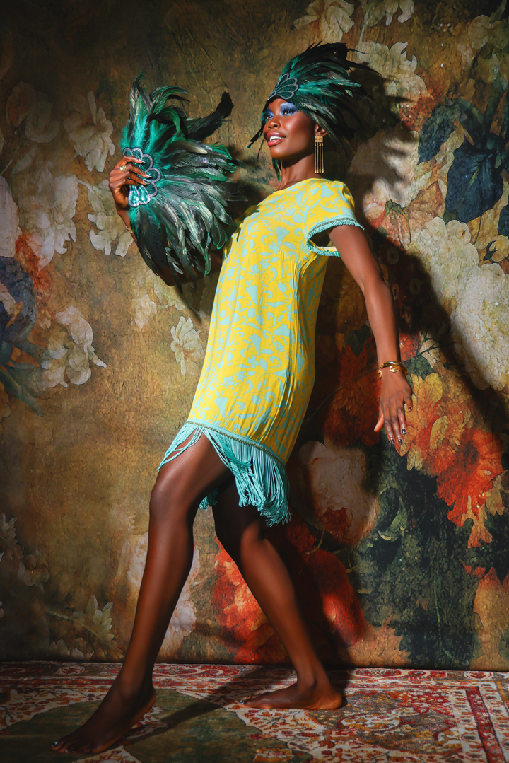 Yellow &amp; Aqua Fringe Dress