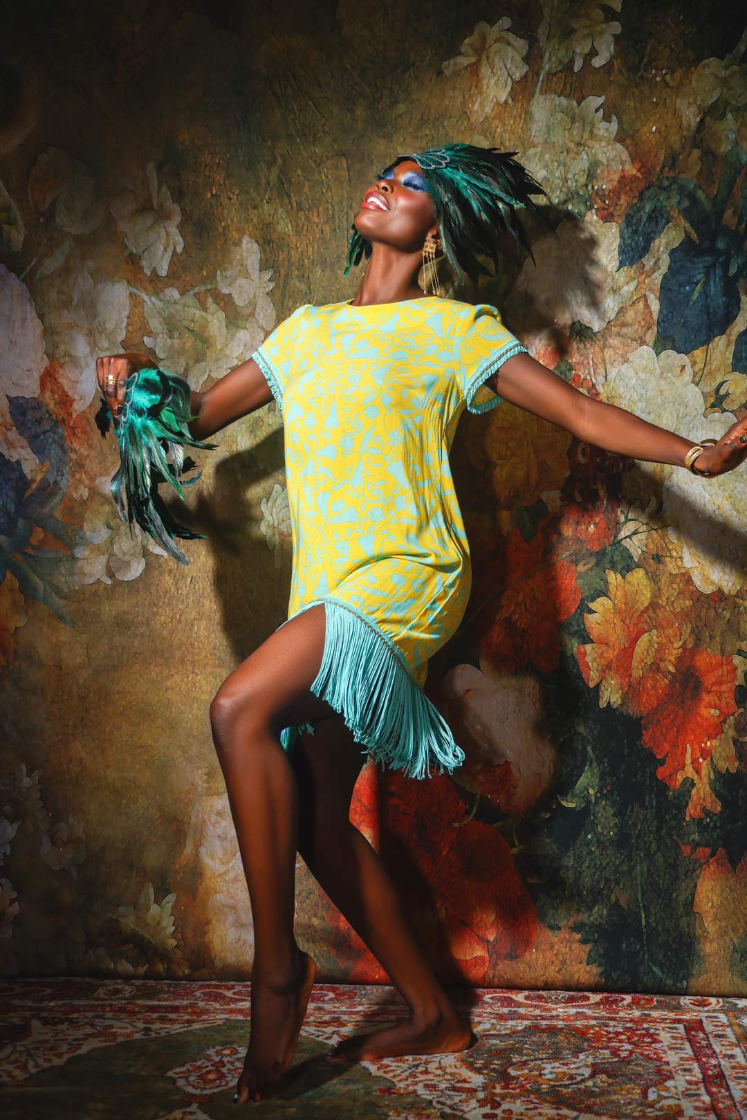 Yellow &amp; Aqua Fringe Dress